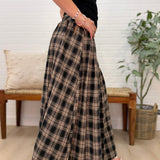 Plaid Pleated Side Slit Midi Skirt