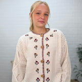 Floral Embroidery Contrast Stitch Knit Cardigan