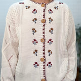 Floral Embroidery Contrast Stitch Knit Cardigan