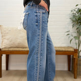 High Rise Ankle Barrel Embroidered Detailed Jeans