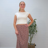 Print Elastic Waist Midi Skirt