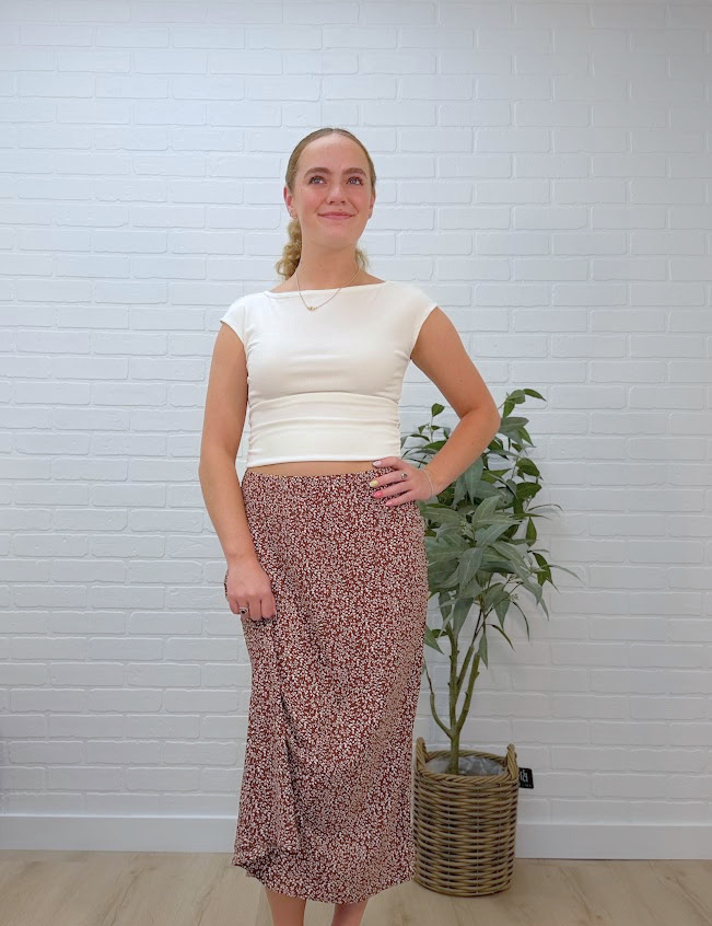 Print Elastic Waist Midi Skirt