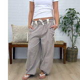Bow Detail Stripe Textured Woven Pants