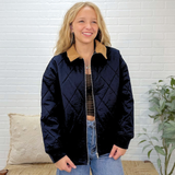 Corduroy Collar Quilted Zip-up Jacket