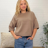 Exposed Seam Drop Shoulder Short Sleeve Pullover
