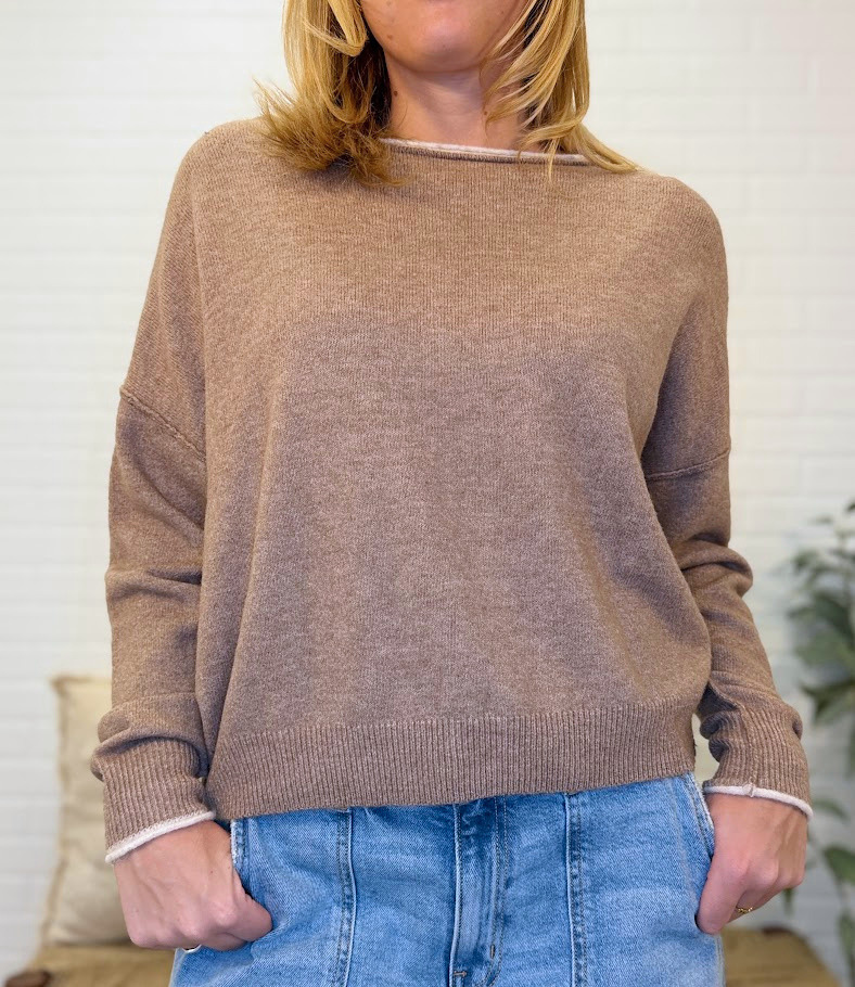 Contrast Trim Long Sleeve Sweater