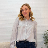Pinstripe Collared Long Sleeve Top