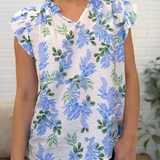 Floral Print Blouse With Ruffle Cap Sleeves