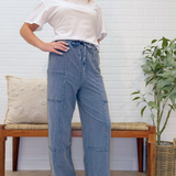 Mineral Washed Wide Leg Casual Comfy Pants