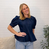 Short Sleeve Peplum Denim Top