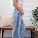 Mid Rise Color Block Wide Leg